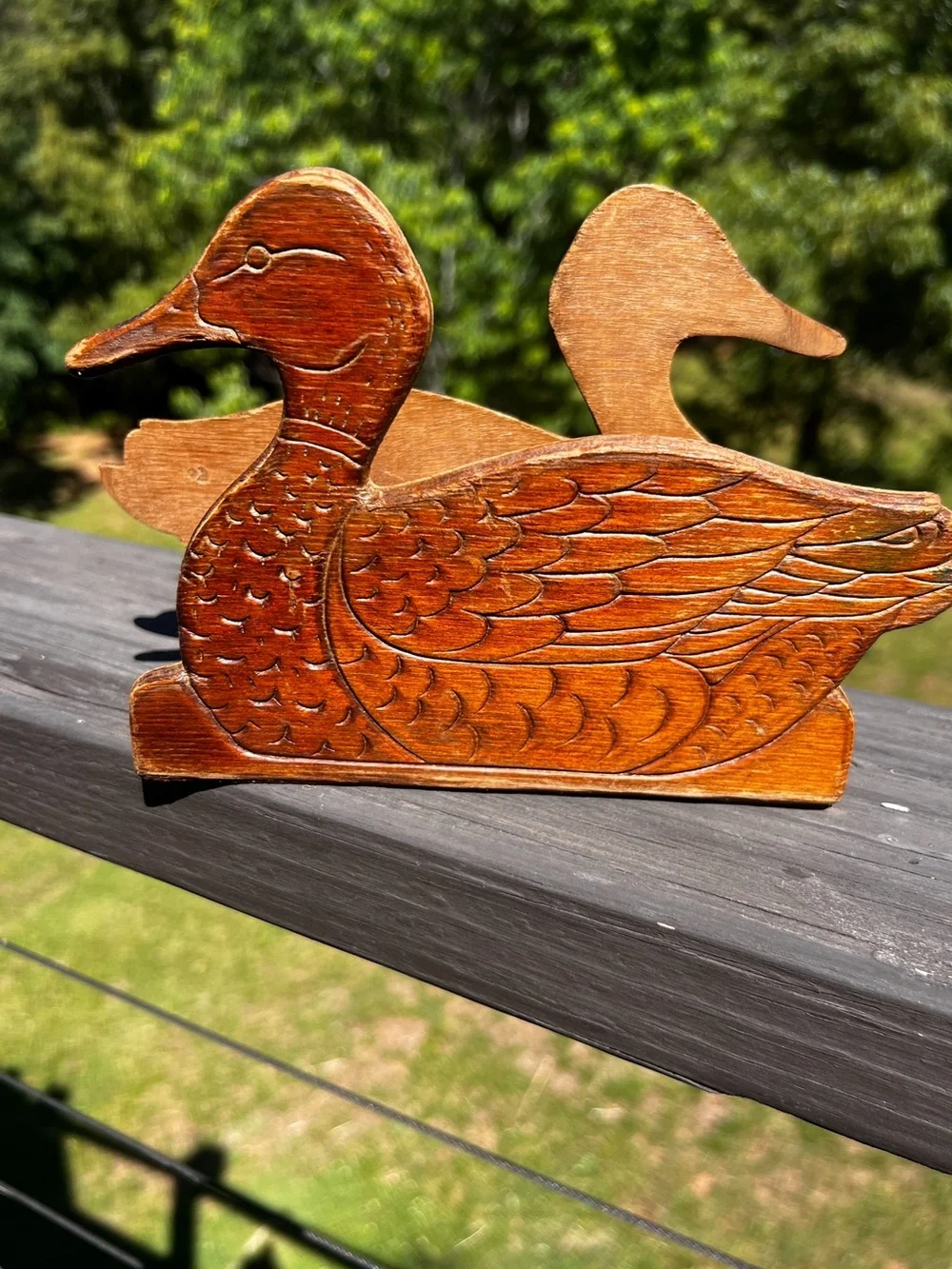 Vintage Carved Wooden Duck Napkin Holder Rustic Kitchen Decor